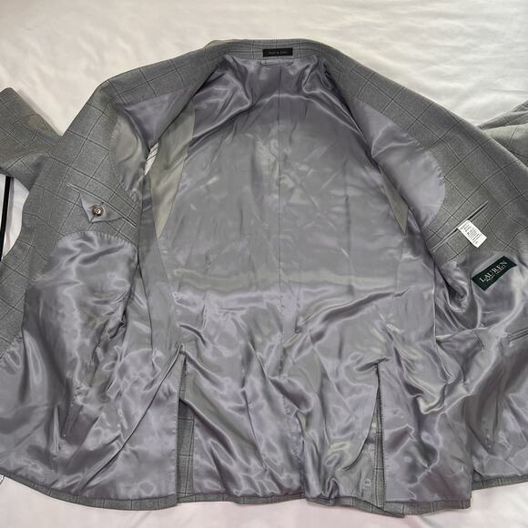 Lauren Ralph Lauren Blazer Mens Size 42R Gray Windowpane Silk Wool Sports Coat - Picture 8 of 16